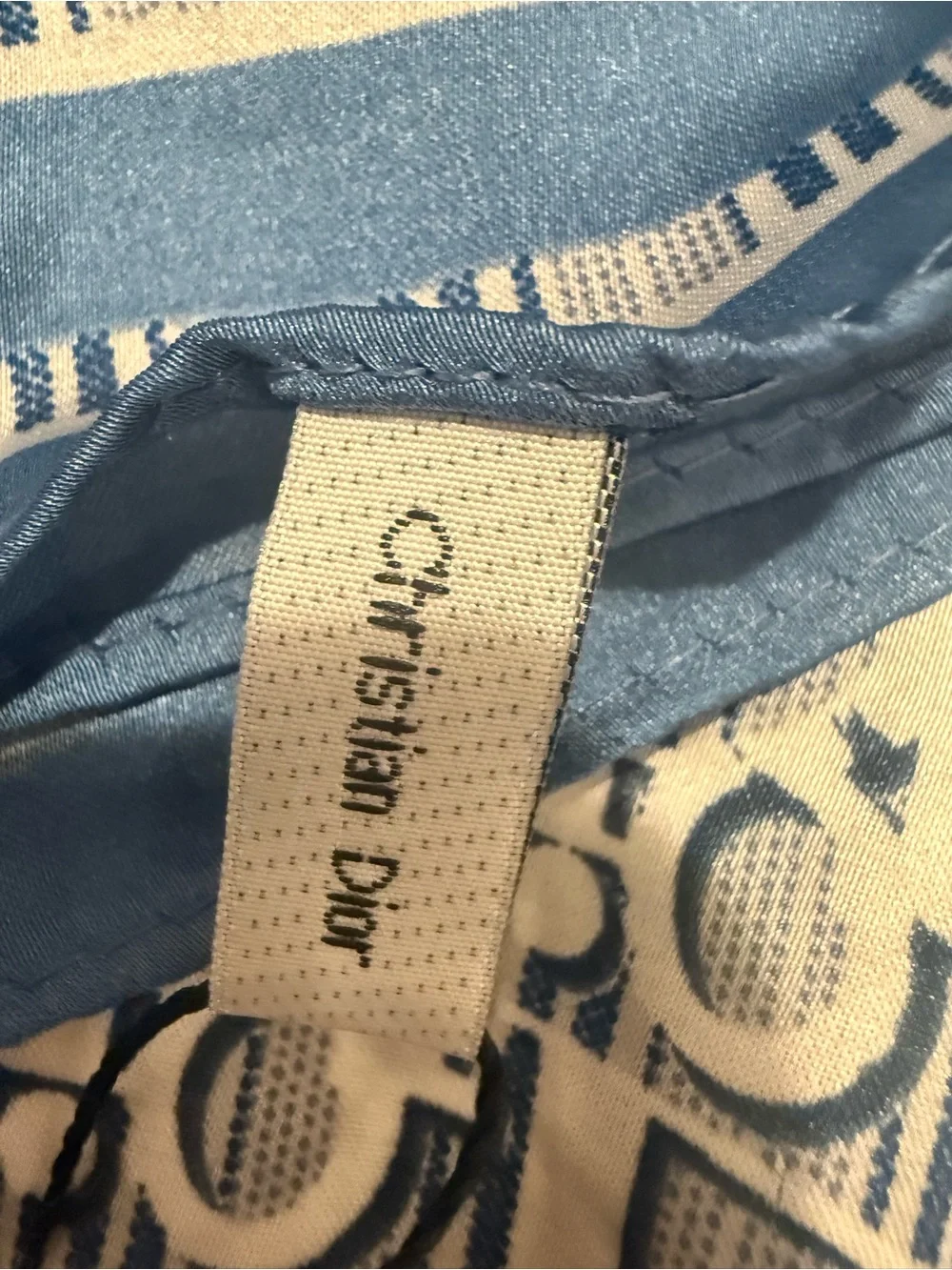 Dior Blue and White Striped Logo Silk Scarf